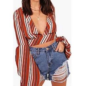 Bell sleeve crop top from Boohoo. New with tags